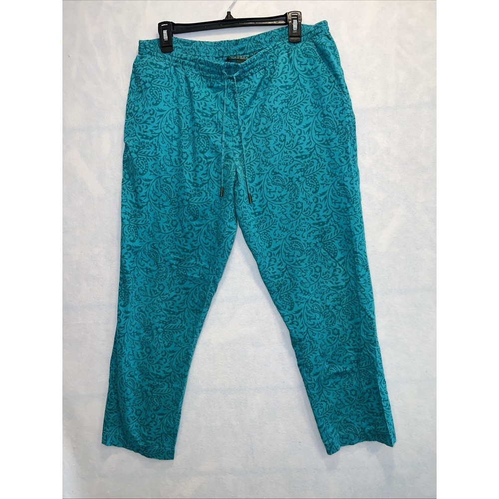 Lauren Ralph Lauren Women's Pants 10 Green Paisley Drawstring Waist Straight